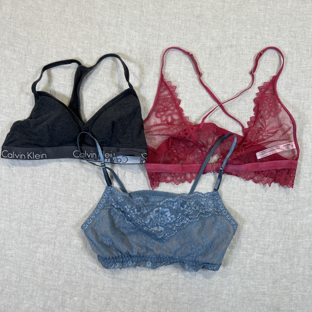 Lot of 3 Women Bralette Size Small Free People Intimately Calvin Klein, READ
